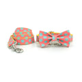 Yellow polka dot dog collar and lead set with bow decoration