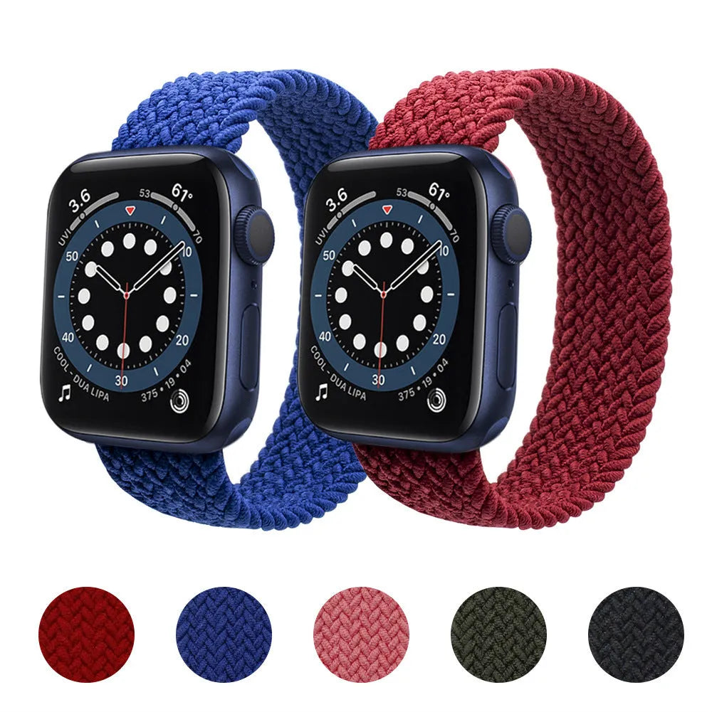 Nylon woven elastic Apple Watch strap with plastic head connector in army green colour.