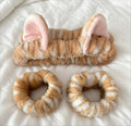 Cat ears plaid cloth face washing hair band set with three pieces and four colour options