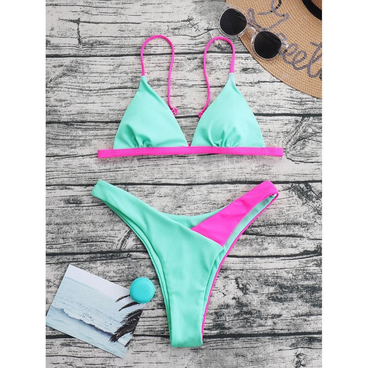 Women's two-piece swimsuit set in brief style with pattern design