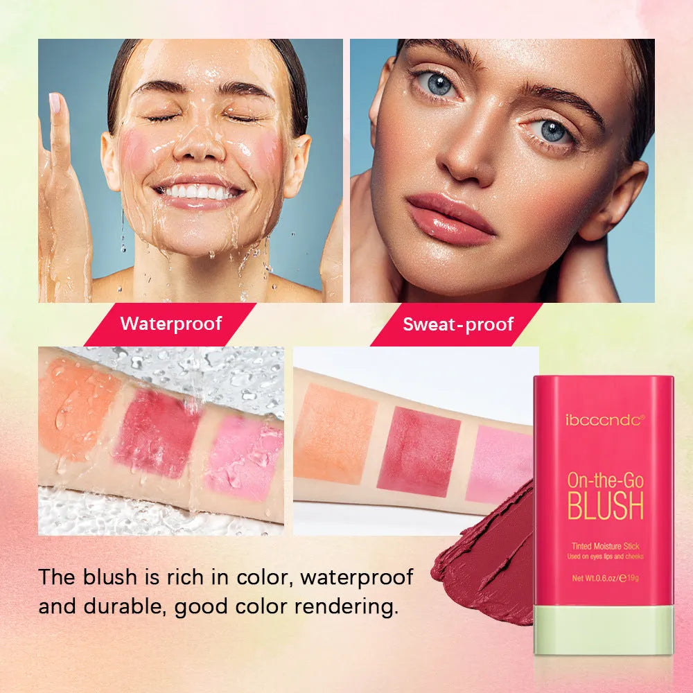 High-gloss portable solid blush cream in compact case, three shade options Shy Pink Hot Red Coral Orange