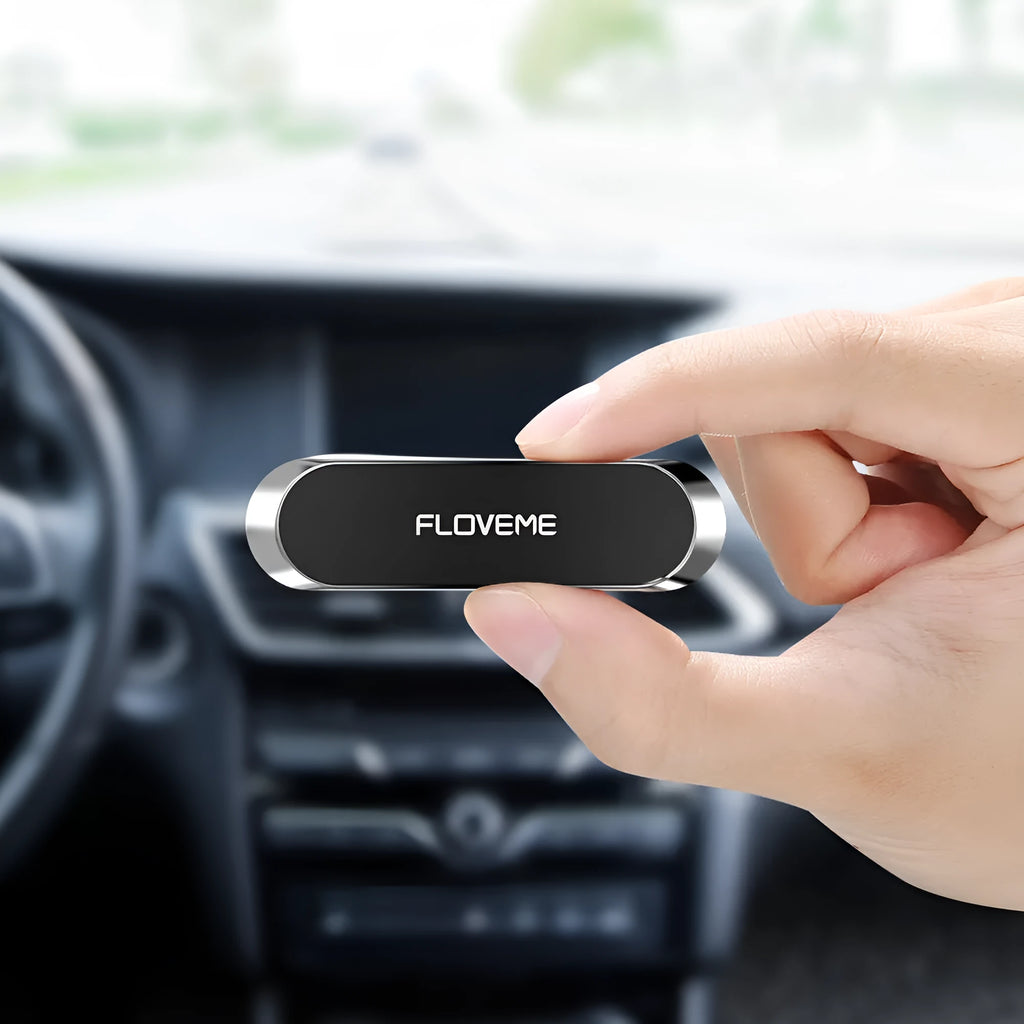 Black magnetic car phone holder with 70x20mm silver iron plate and white foam adhesive