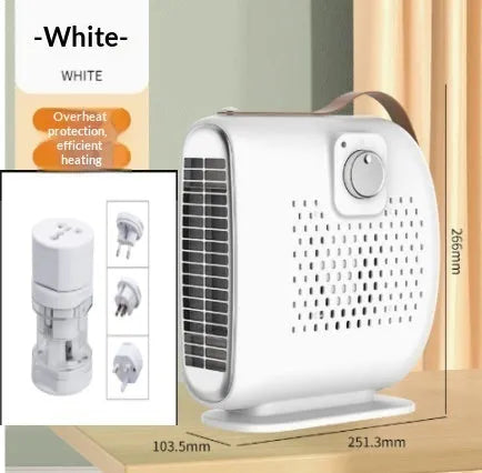 Mini desktop PTC heater in white, 800W, 19.5x11.5x17.6 cm, with two speed settings