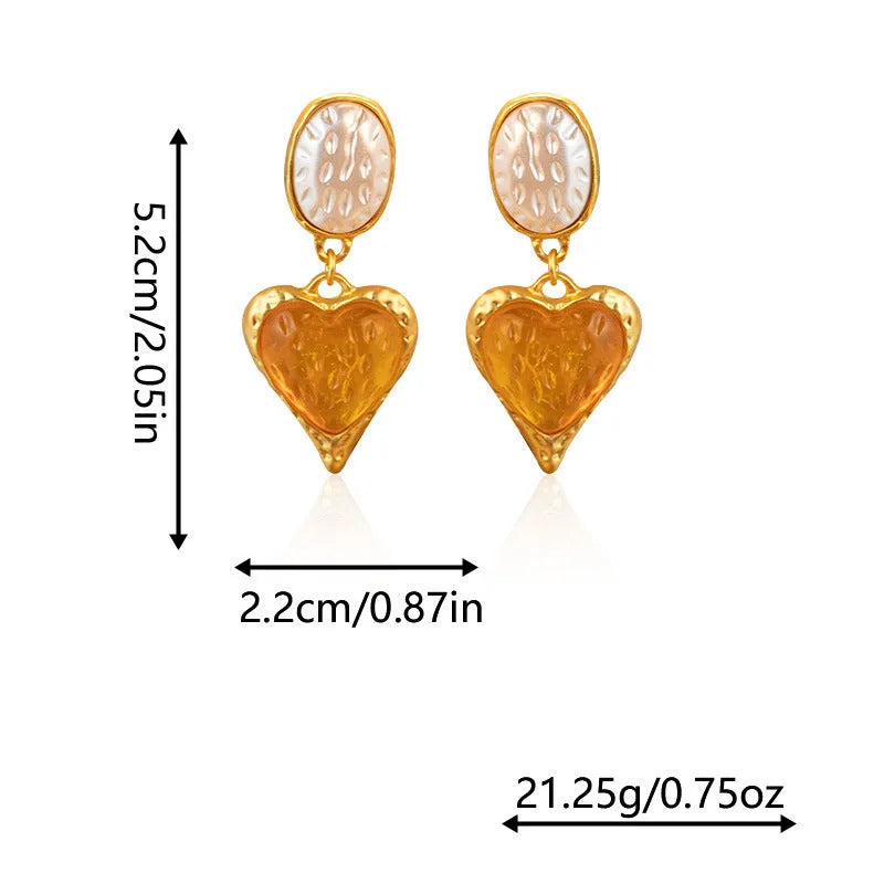 Silver needle pleated oval love heart alloy stud earrings in four colour variations