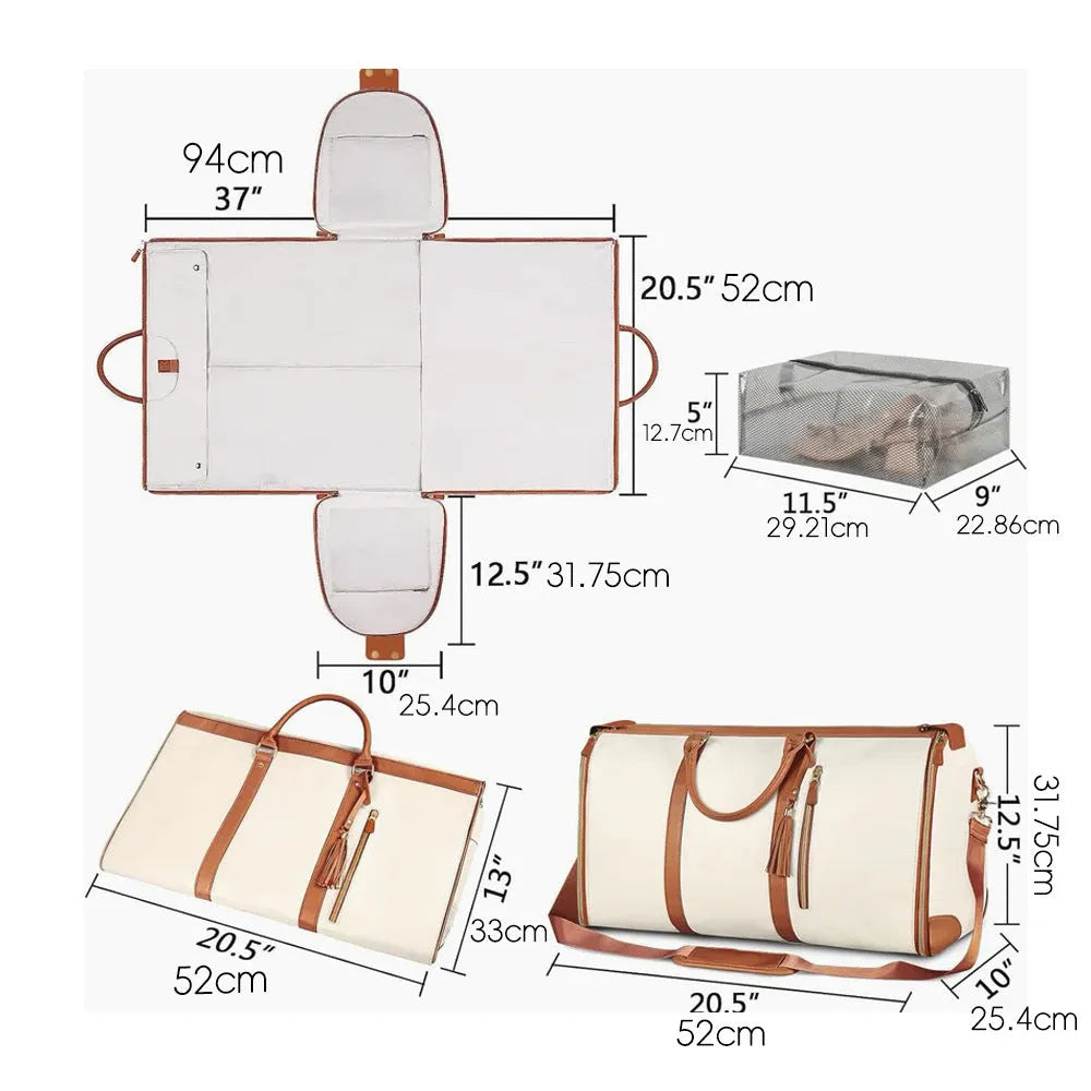 Waterproof PU leather travel bag in pink, one-shoulder crossbody design, 52x25x32cm, 20-35L capacity