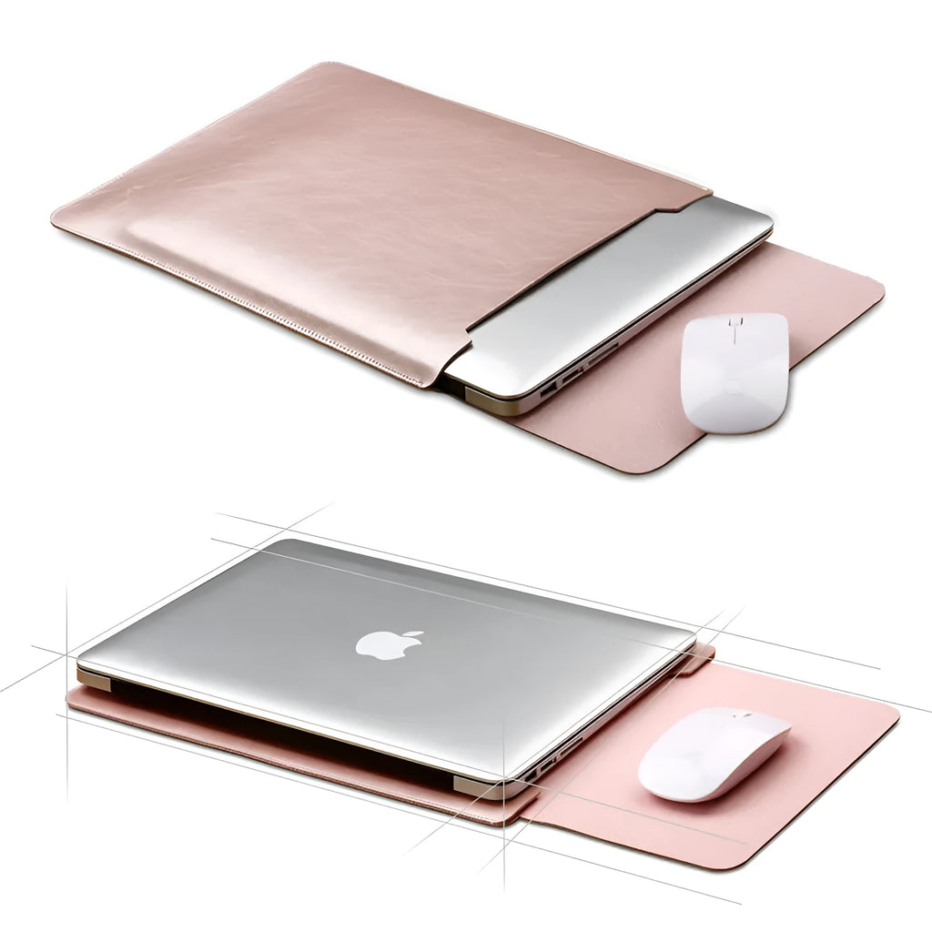 Microfibre leather laptop sleeve for MacBook Air and Pro in 11, 12, and 13 inch sizes with colour options