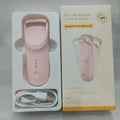 Electric USB-rechargeable eyelash curler in cream white, pink, and apricot colour options.