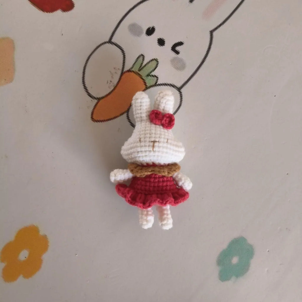 Hand-crocheted wool rabbit key chain pendant with optional metal key ring