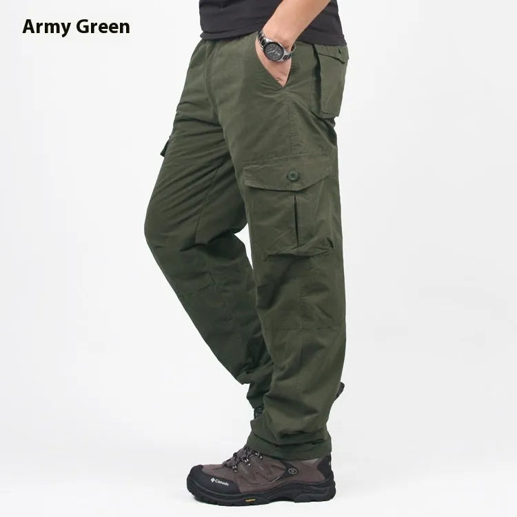 Men's thick velvet cotton overalls with wool lining in stone wash finish, straight leg loose fit