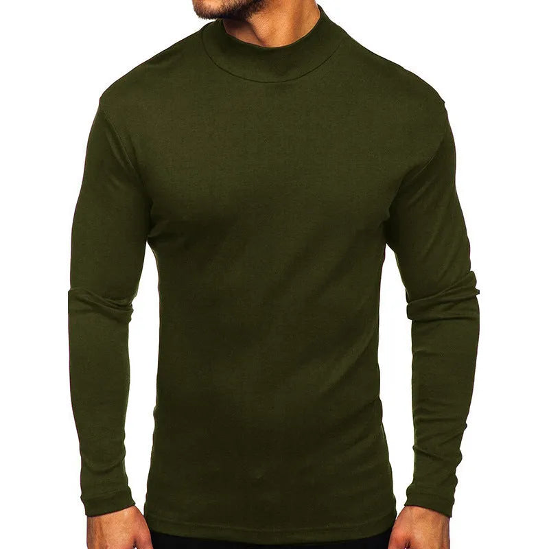 Men's autumn winter Dralon polyester high-neck long-sleeve pullover in solid colour, slim fit, US sizes S-2XL