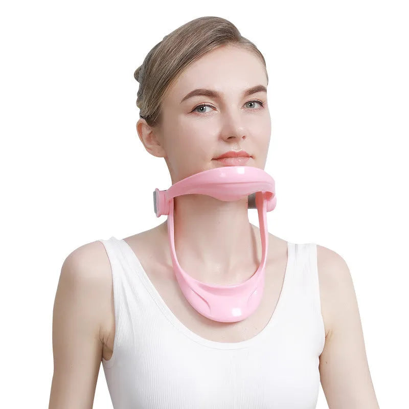 White PP plastic neck brace for cervical spine support shown on a grey background.