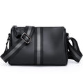 Black genuine leather crossbody bag showing 24x16x13cm dimensions with one-shoulder strap