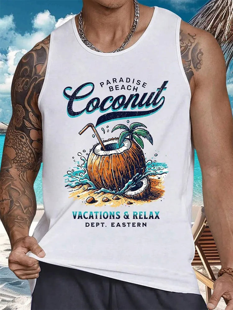 Men's 3D printed Hawaiian style sleeveless vest in solid colour on polyester pinhole cloth fabric