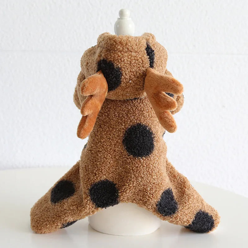 Polka dot elk couple design pet clothing for dogs and cats in skirt and four-leg styles