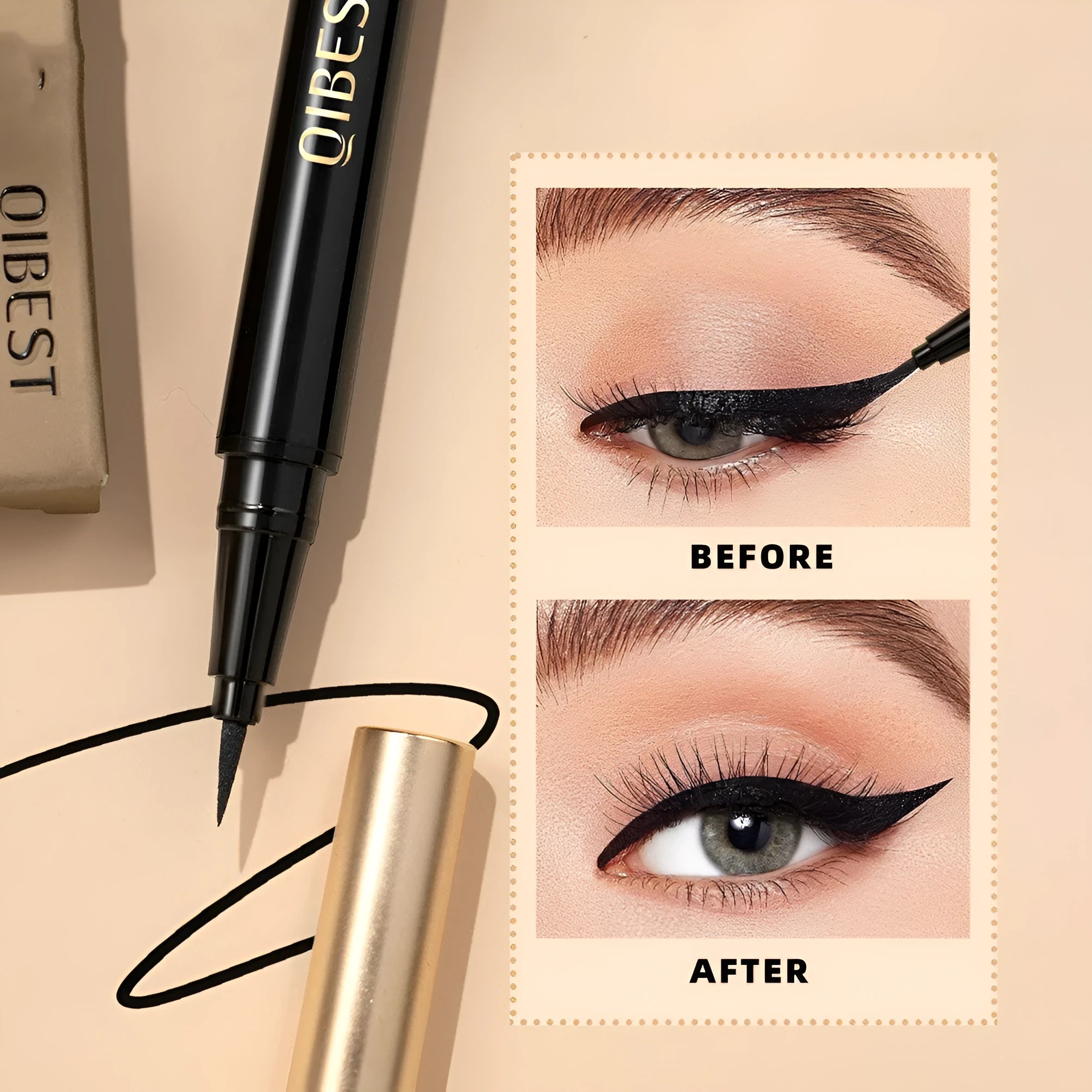 Black liquid eyeliner pen with matte finish and quick-drying formula