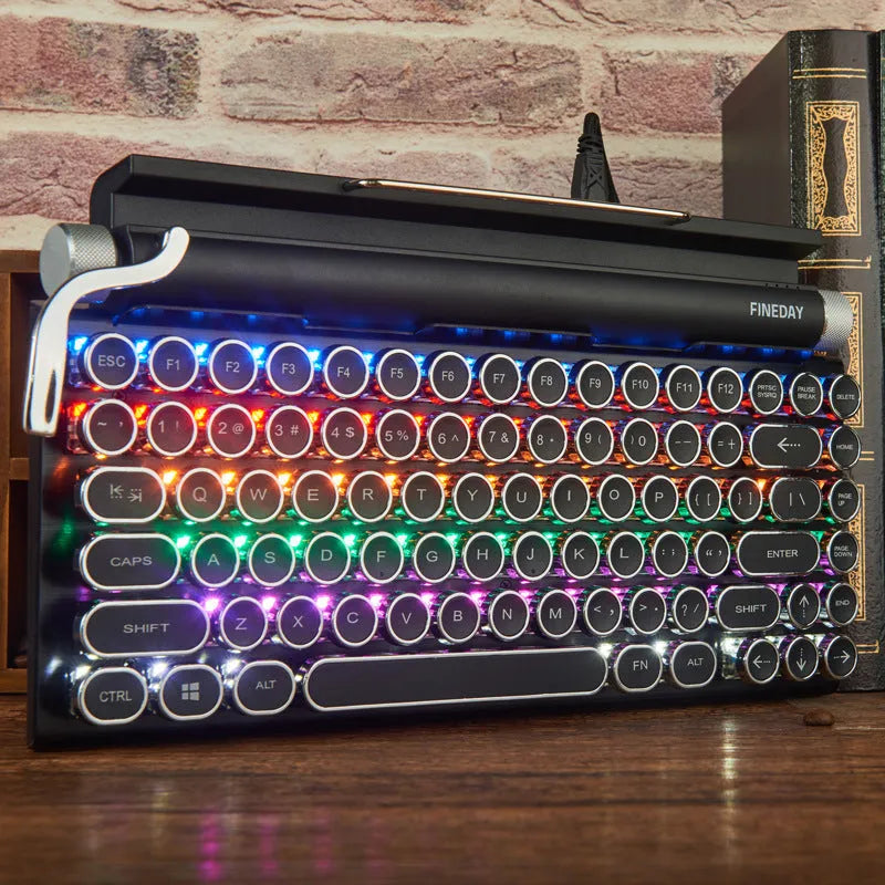 Black Dot retro typewriter mechanical keyboard with Bluetooth and seven-colour backlight