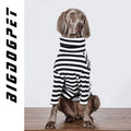 Black and white thin polyester inner layer dog clothing for large breeds showing size range M to XXXL