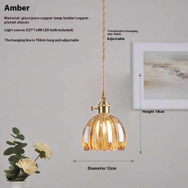 Vintage Nordic style glass flower chandelier with coloured shades in bedroom setting