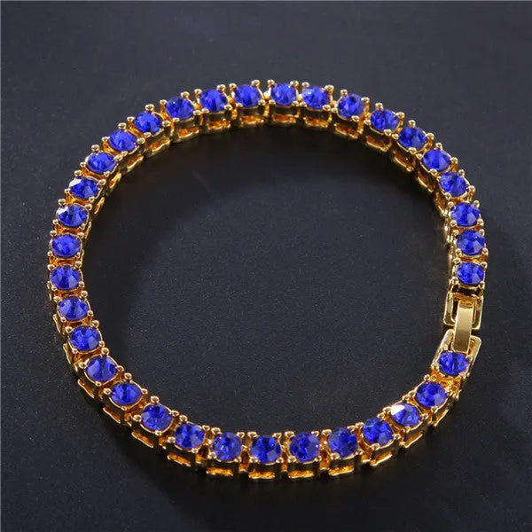 Men's silver geometric link chain hip hop bracelet with a row of clear rhinestones.