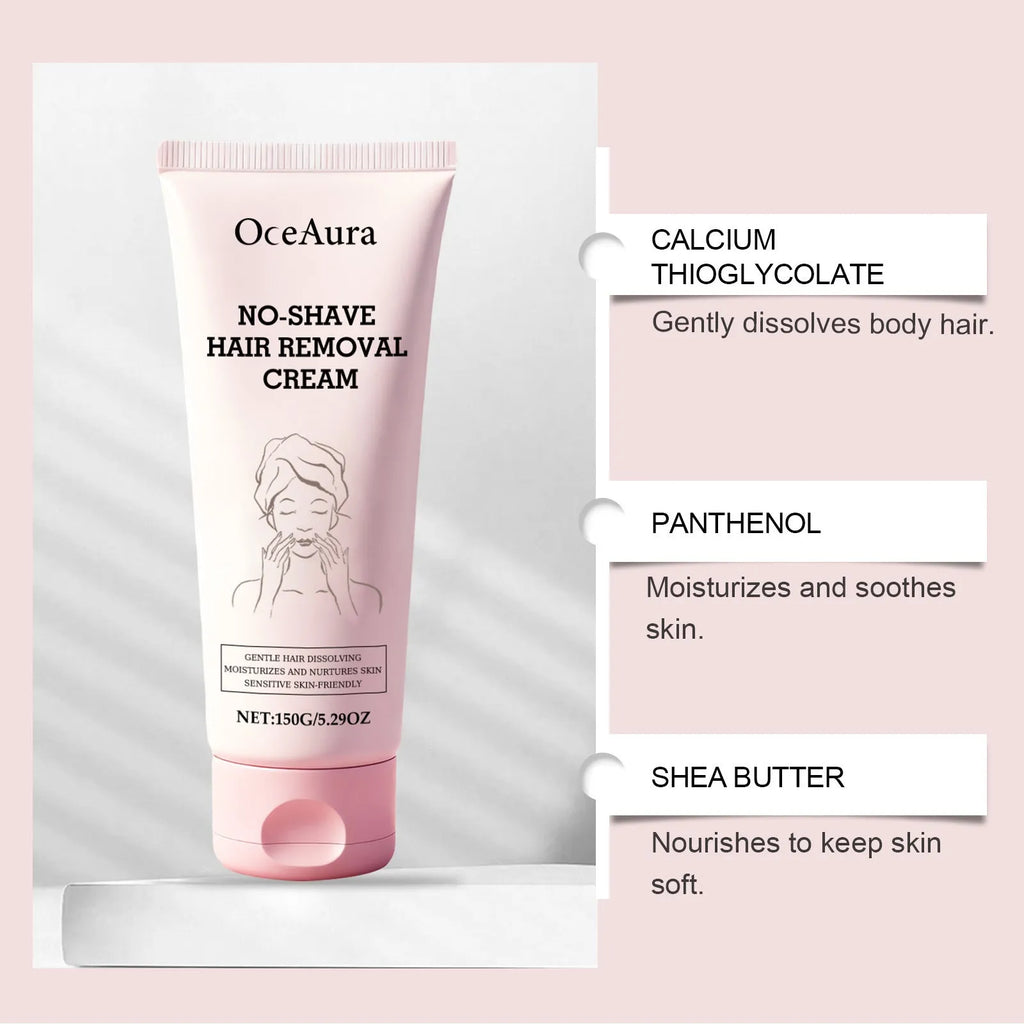 Tube of body depilatory cream 150g with gentle formula containing shea butter