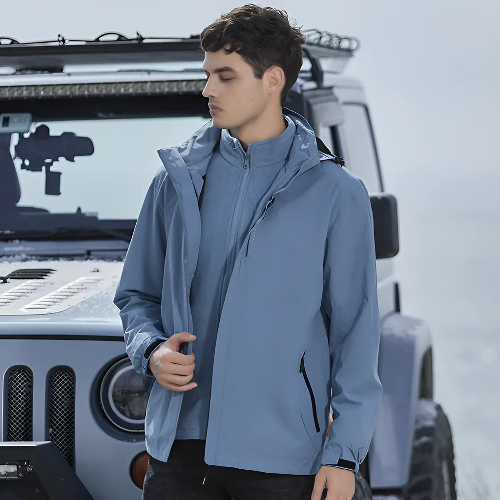 Men's removable two-piece mountaineering suit in black with polar fleece lining and wool padding