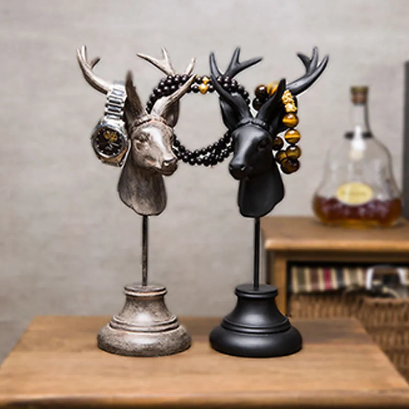 Natural resin animal figurine home decor in black, white, or wood colour, 32cm tall.
