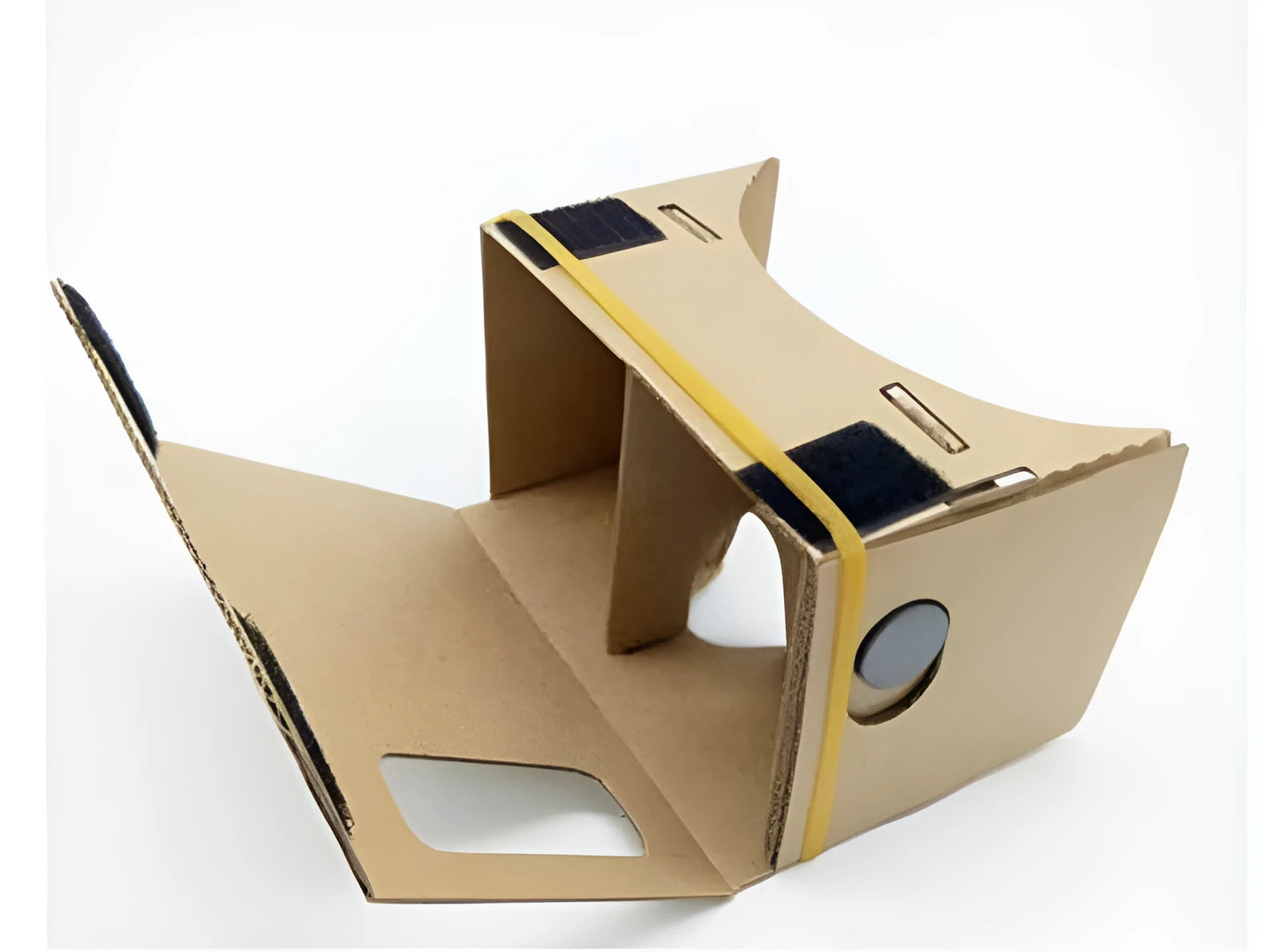 Pink and white VR cardboard glasses for 6-inch smartphones with adjustable head strap.