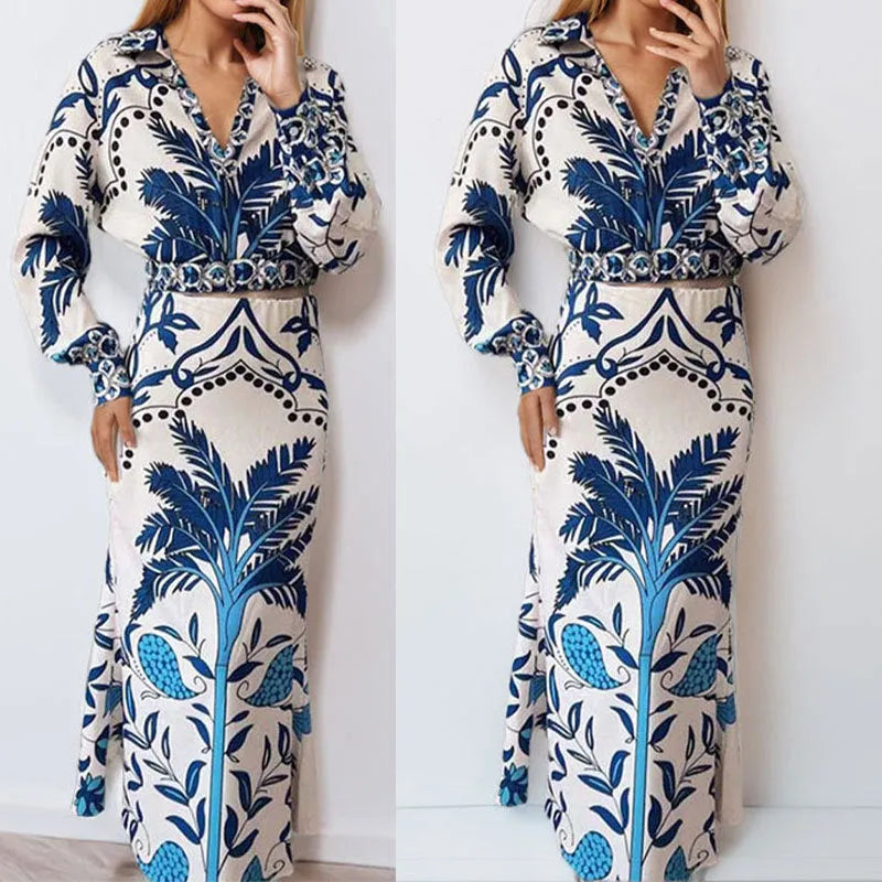 Floral print long sleeve top and long skirt casual co-ord set in loose fit.