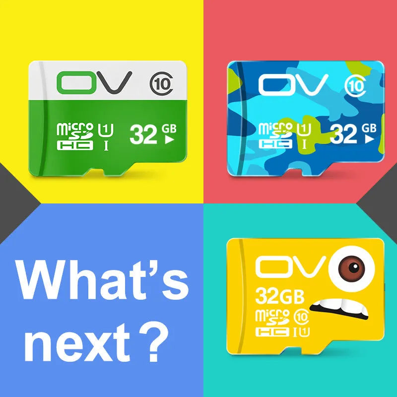 CLASS10 memory card with 10 MB/s read and write speed, available in 8GB, 16GB, 32GB and 64GB capacities.