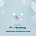Bingyu butterfly necklace in S925 silver with ice rain pendant on adjustable O-ring chain.