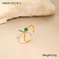 Geometric open-ended heart-shaped stainless steel ring with inlaid zircon detail in white, pink, or green.