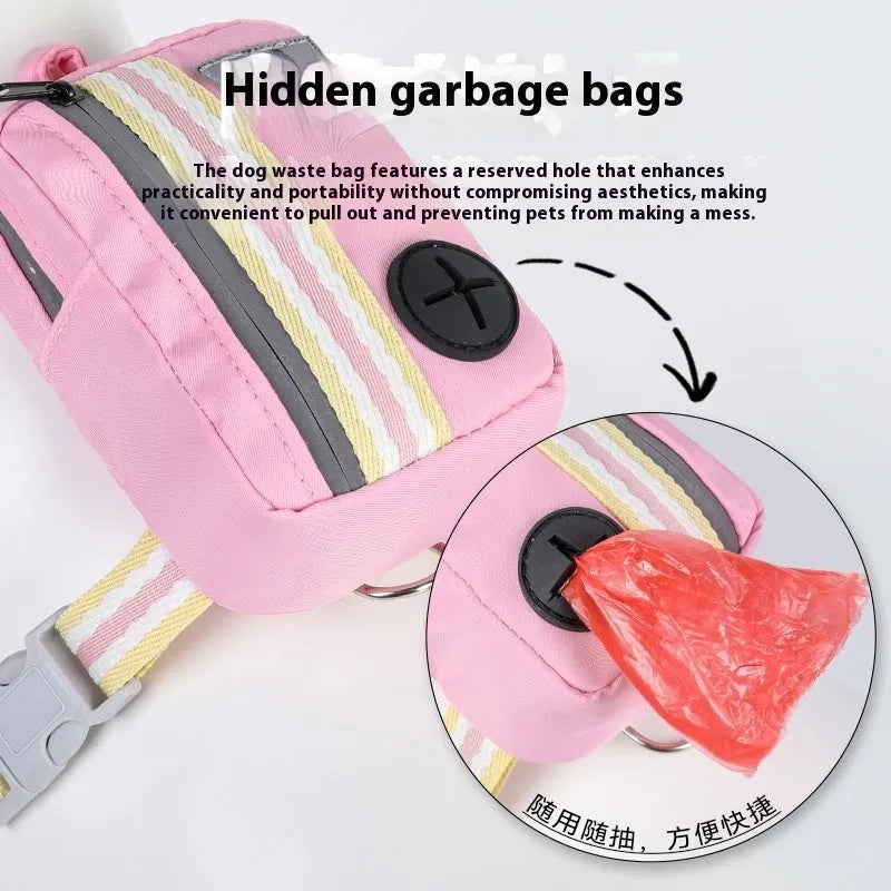 Pink dog harness with anti-pull design, adjustable straps, and a metal D-ring on the back.