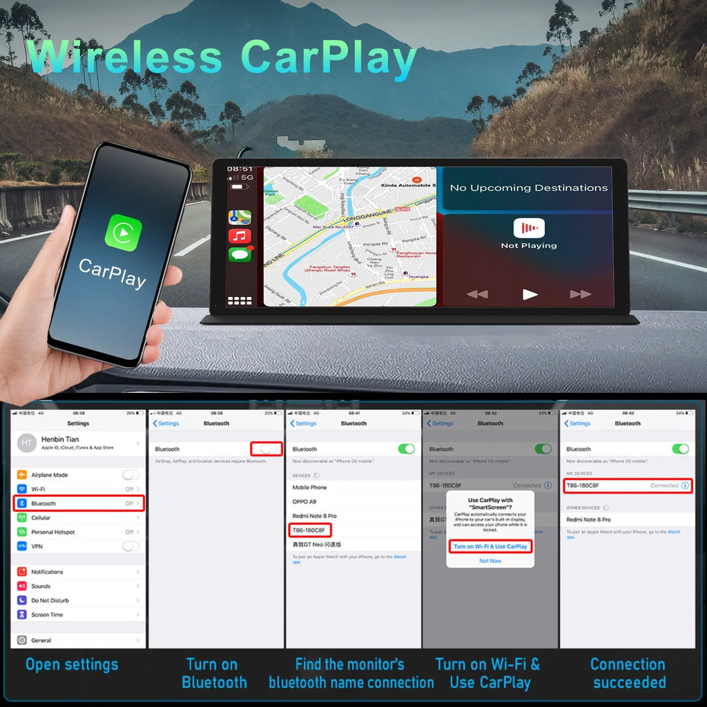 Black 11.3 inch centre console dashcam with 170 degree angle, GPS, Bluetooth and touch screen