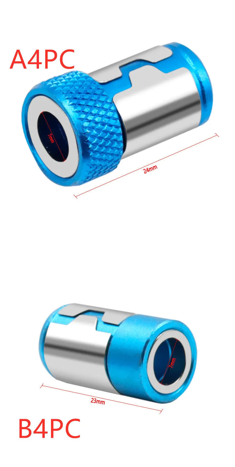 Light blue magnetic screwdriver bit with slotted head and magnetic ring design