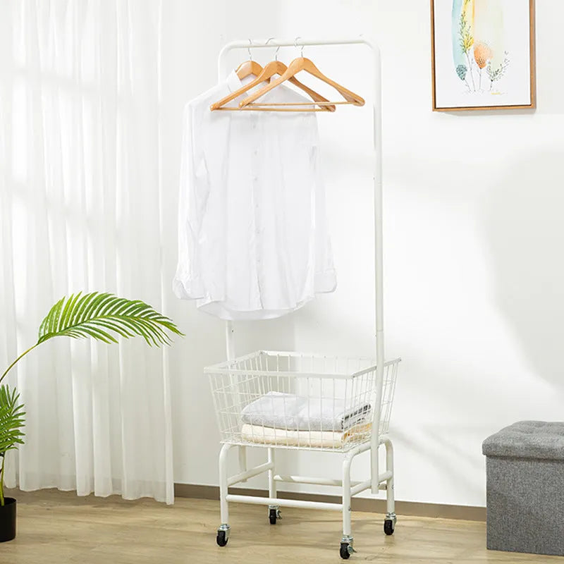 Single rod pulley clothes hanger in black or white with iron construction