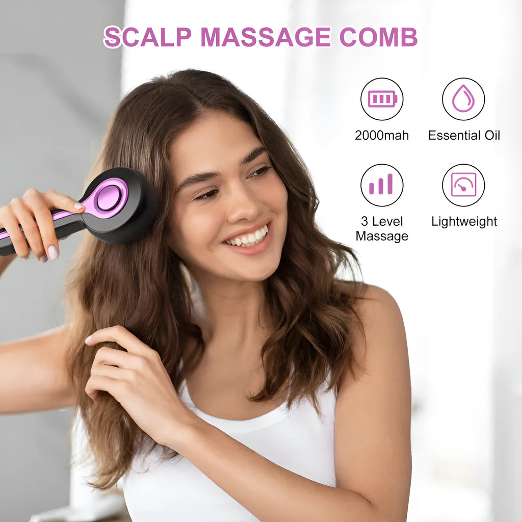 USB-powered head massage comb with 2-speed control in black, grey or red colours
