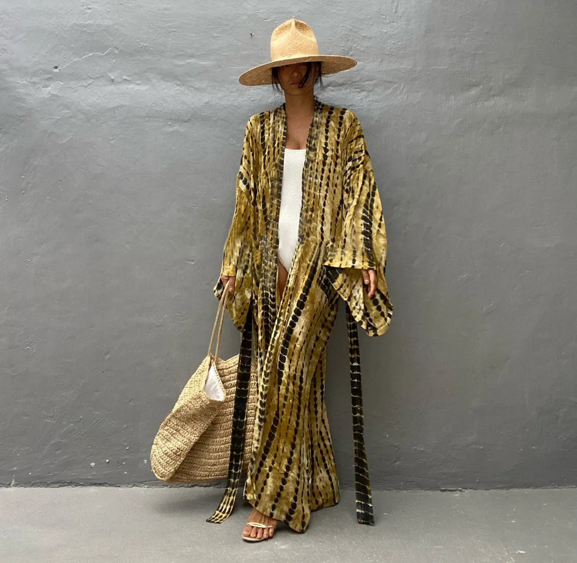 Printed loose-fit cotton beach cover-up shirt for sun protection over swimwear