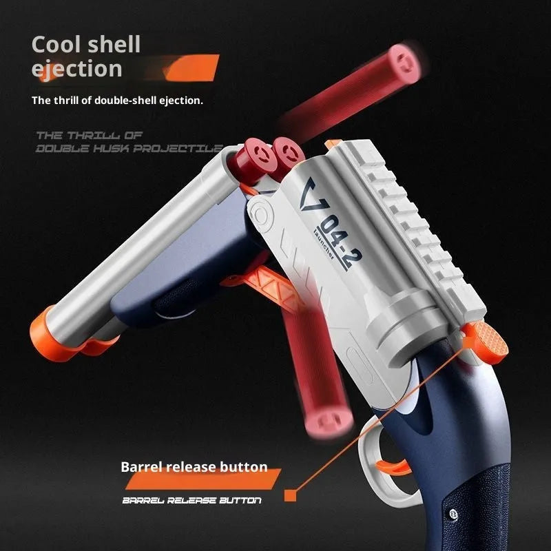 Double-tube plastic toy gun with soft foam bullets and holographic sight