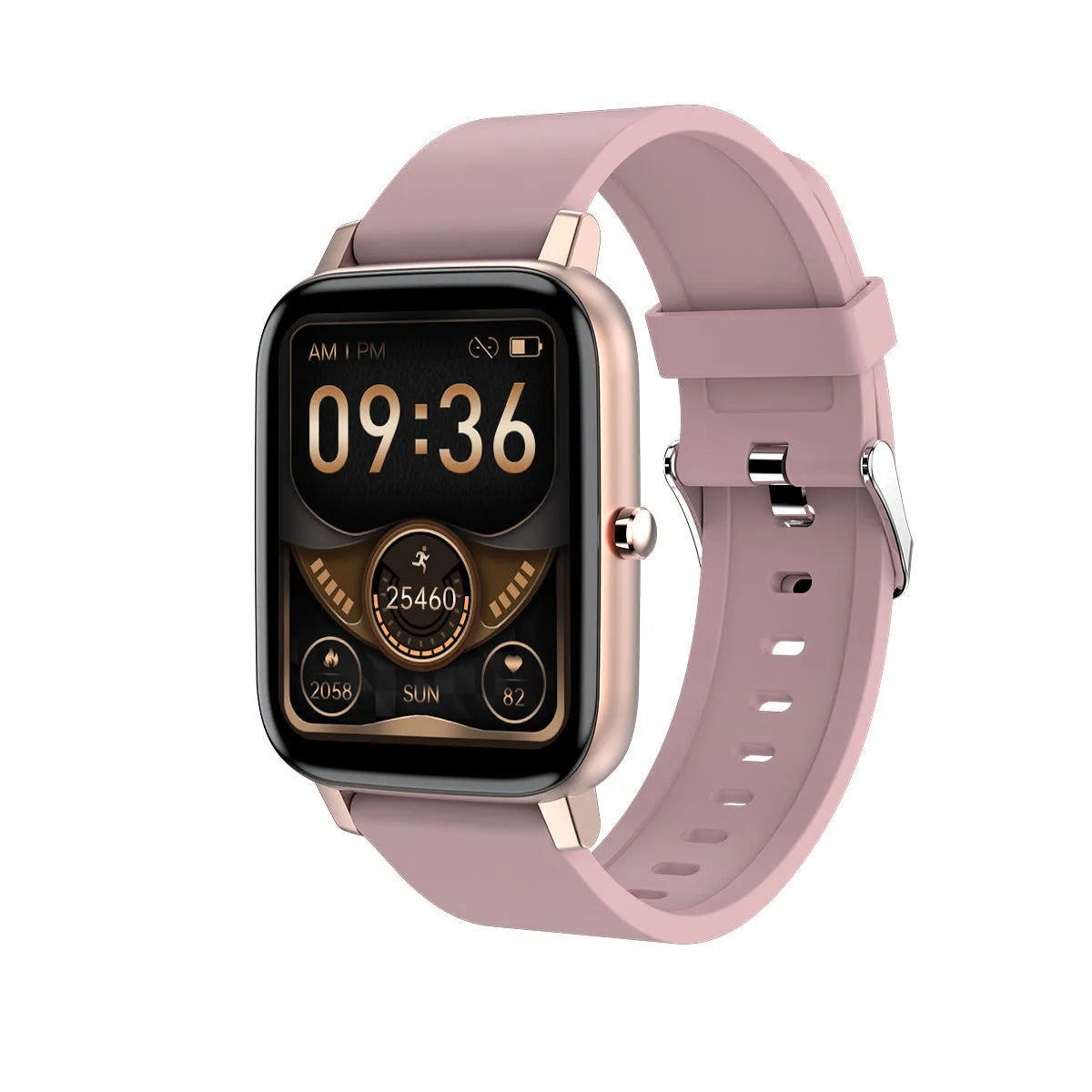H80 smartwatch in black on a wrist, showing a heart rate graph on its 1.69-inch spherical glass screen.