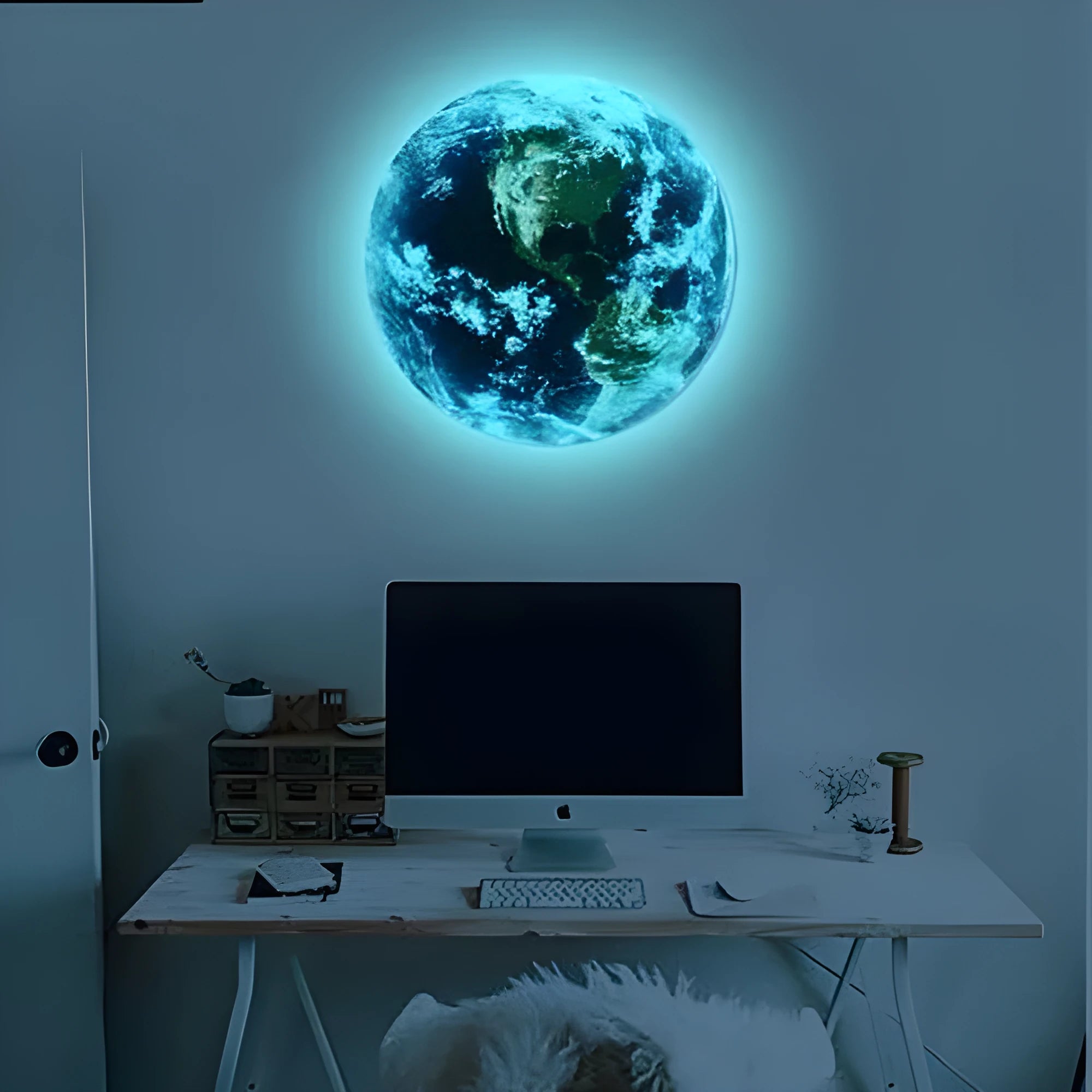 Glow in the dark 3D Earth planet wall sticker in various sizes on a wall