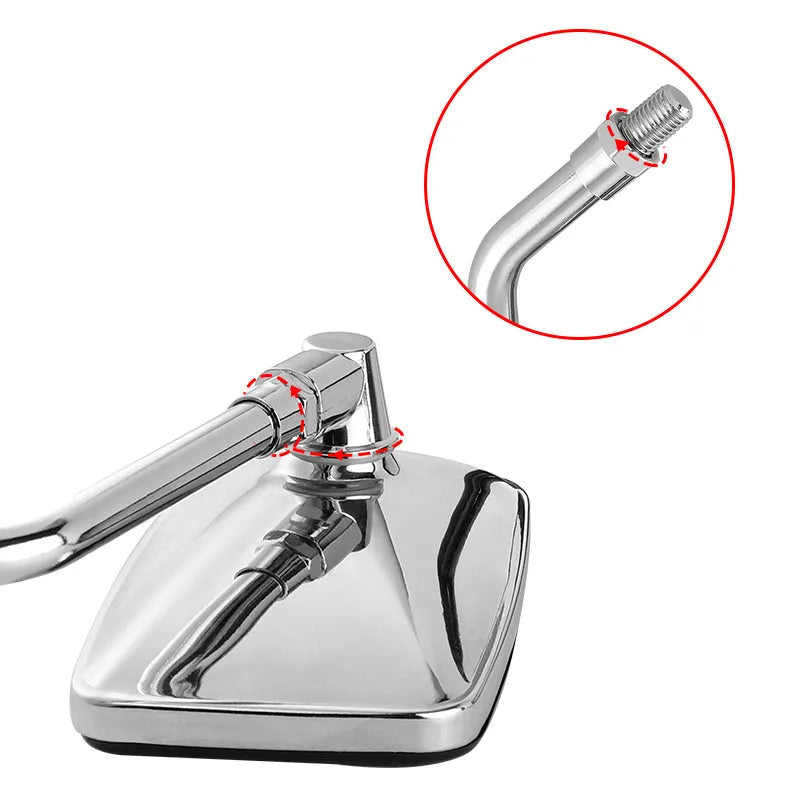 Silver all-metal convex motorcycle rearview mirror with electroplated finish