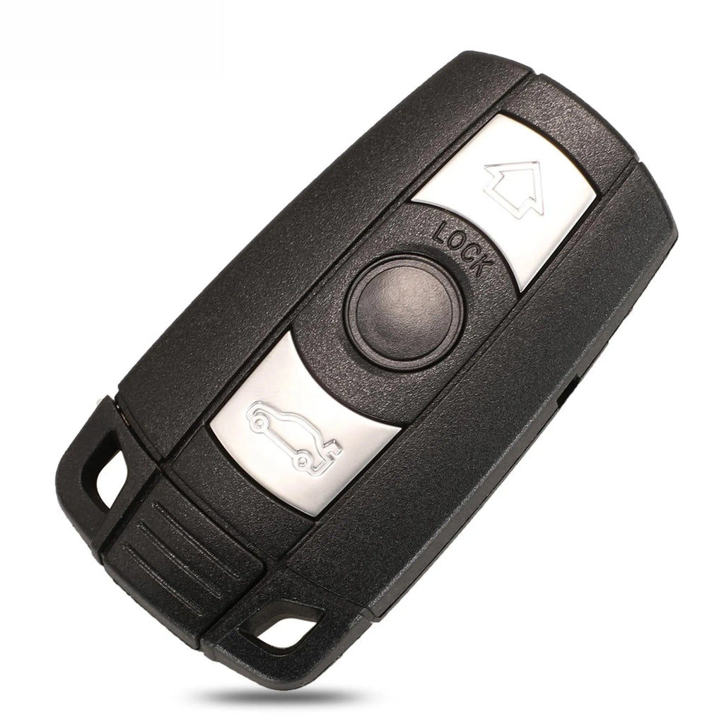BMW semi-intelligent remote car key fob with three buttons, metal and plastic casing.
