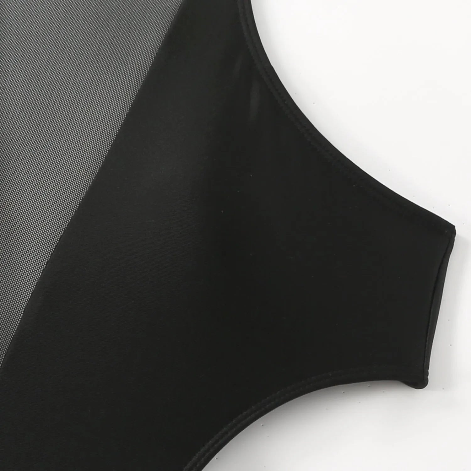 Black one-piece swimsuit with hollow-out strap design across back
