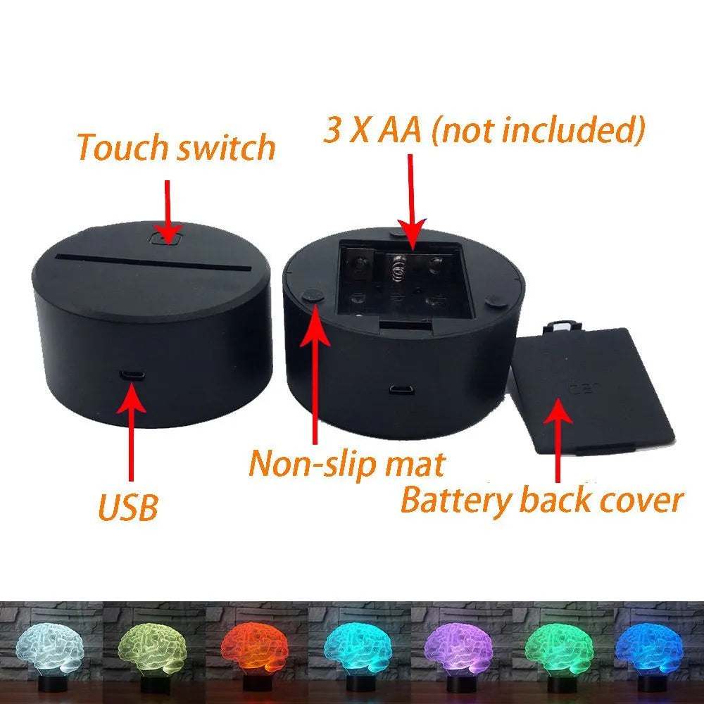 3D brain-shaped acrylic LED desk lamp with colour changing lights and remote control