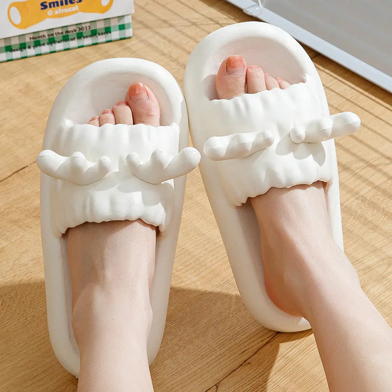 Women's deer horn flip flop slippers in light yellow with EVA sole