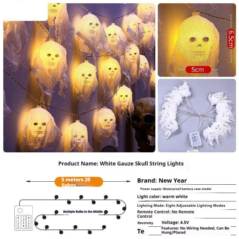 Battery-powered Halloween string lights with multi-coloured LED bulbs on a black wire.