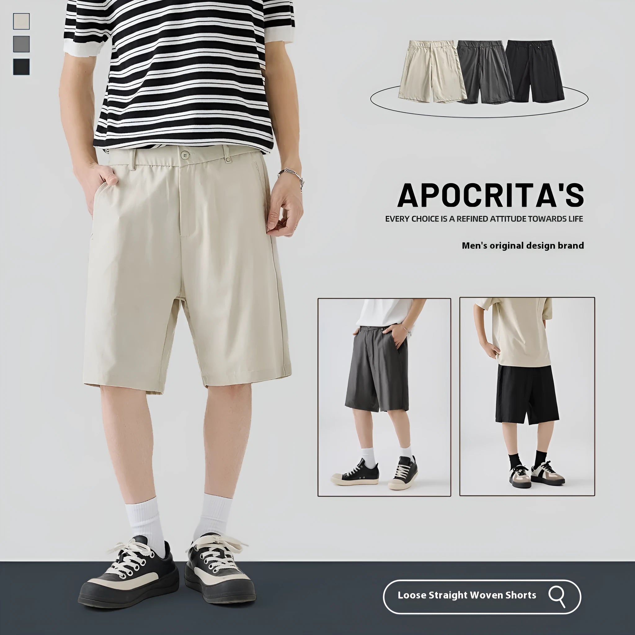 Men's casual cotton blend lyocell shorts in apricot colour showing loose fit and simple style