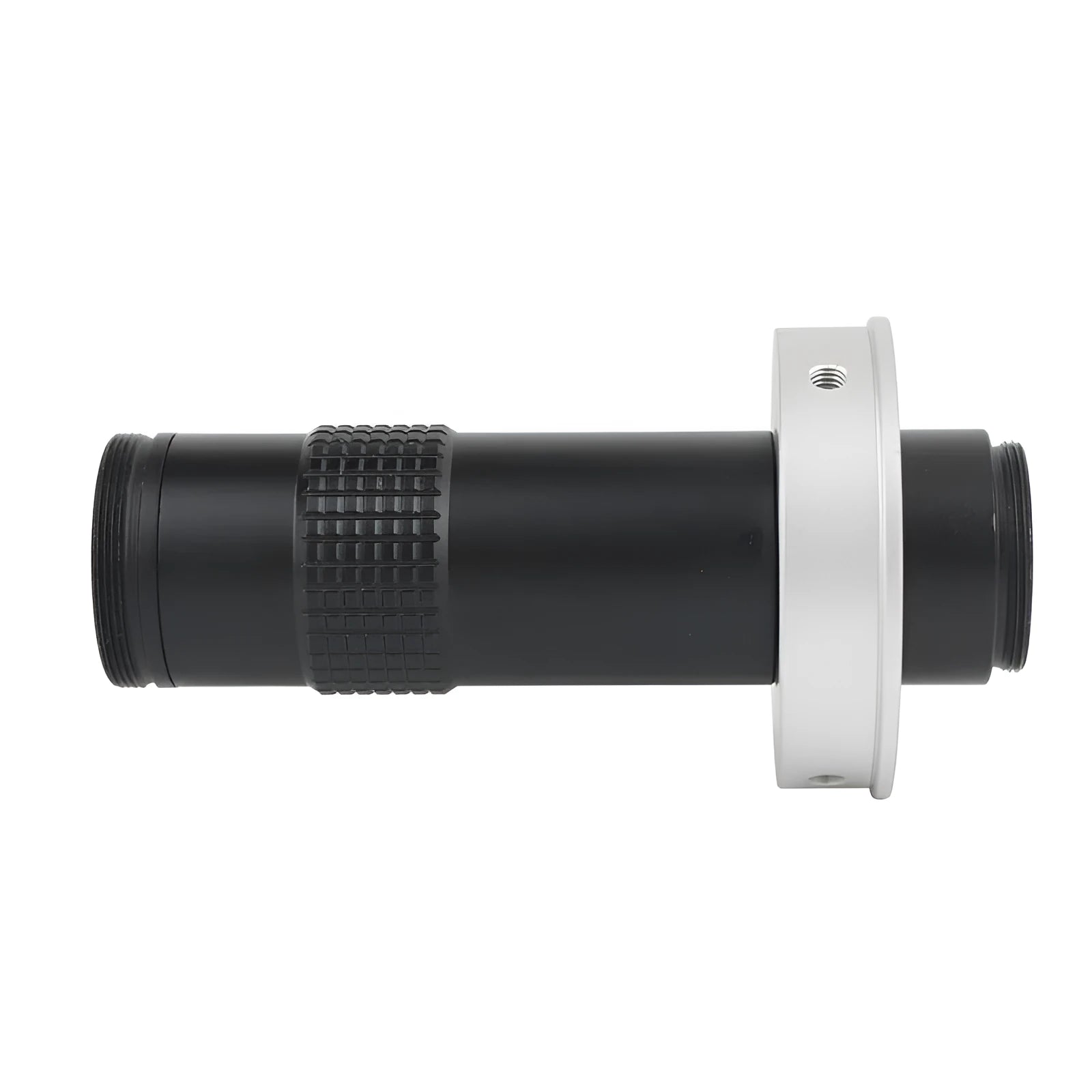 Black industrial camera monocular lens measuring 30mm diameter by 84mm length for 60-300mm working distance