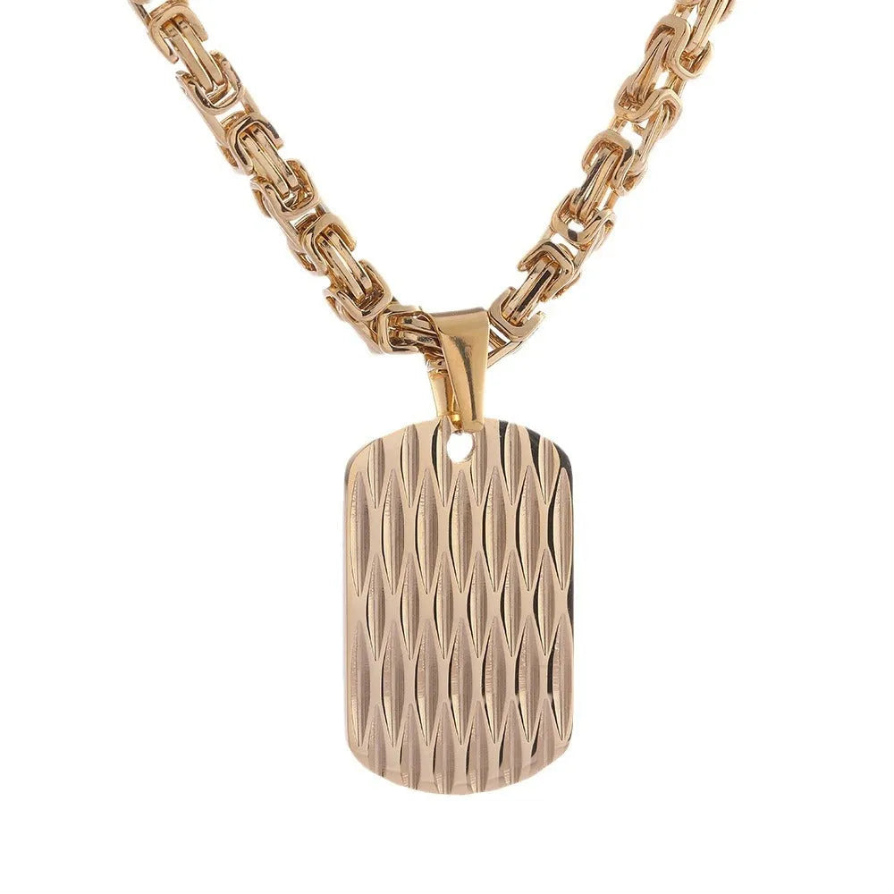 Titanium steel men's water ripple pendant necklace with geometric design and emperor chain