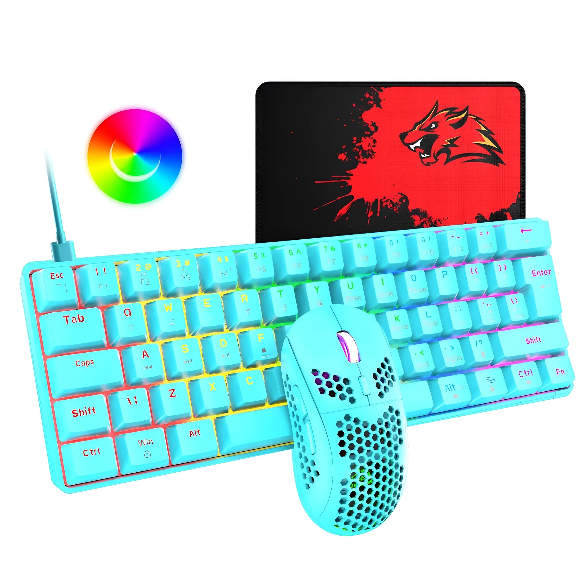 Wired gaming keyboard and mouse set with RGB lighting and 6400 DPI optical mouse